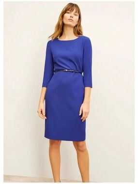 MM Lafleur Women’s Sz 8 Blue Etsuko Dress Stretch Sheath Belted